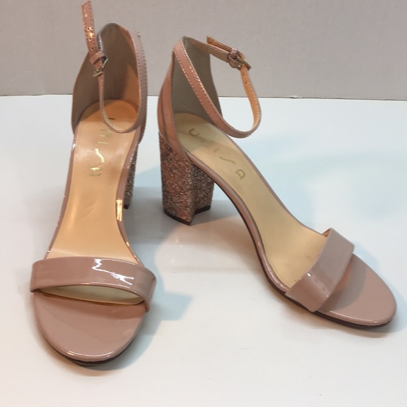 Unisa Pink pLeather Sandals with Glitter Block Heel And Ankle Strap Size 10 - Picture 2 of 10